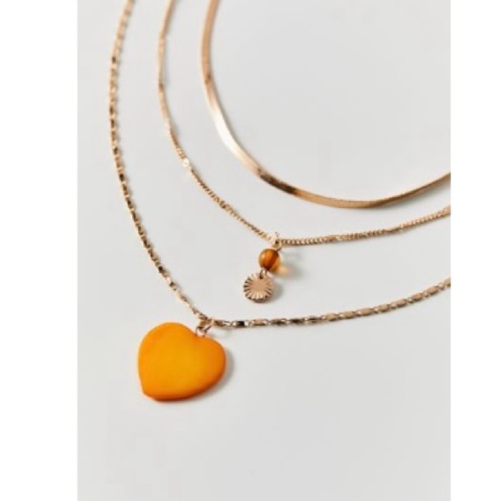 ❤️‍🔥BOGO FREE UO Gem Stone Orange Heart Pendent Charm Necklace Layering